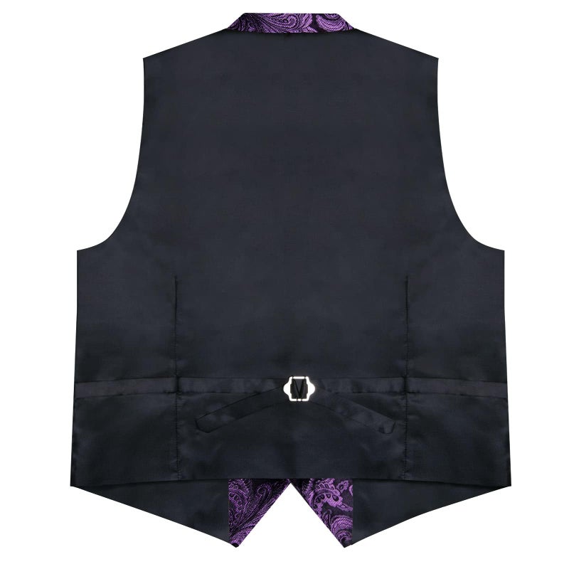 DiBanGu Silk Paisley Vest for Men Wedding Waistcoat and Necktie Bowtie Lapel Pin Set 7PCS Dress Vests for Suit or Tuxedo, Dark Purple, Large - Image 5