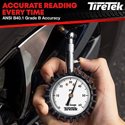 TireTek Tire Pressure Gauge for Cars (0-60 PSI, ANSI Certified) Premium Air Pressure Gauge for Tires - Easy to Read Automobile Analog Circular Dial Low PSI Checker Tester - Image 2