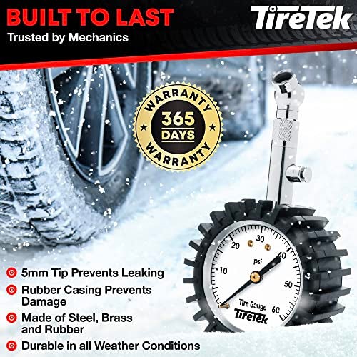 TireTek Tire Pressure Gauge for Cars (0-60 PSI, ANSI Certified) Premium Air Pressure Gauge for Tires - Easy to Read Automobile Analog Circular Dial Low PSI Checker Tester - Image 3