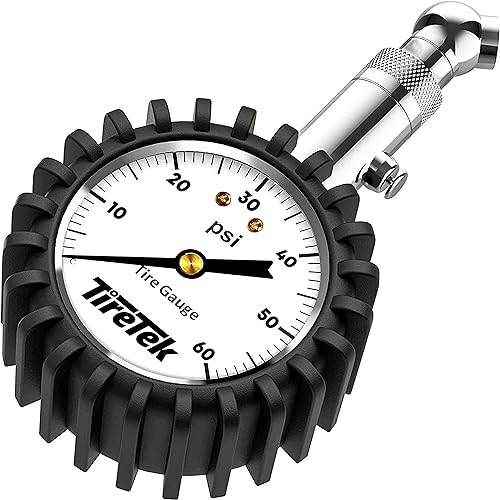 TireTek Tire Pressure Gauge for Cars (0-60 PSI, ANSI Certified) Premium Air Pressure Gauge for Tires - Easy to Read Automobile Analog Circular Dial Low PSI Checker Tester - Image 1