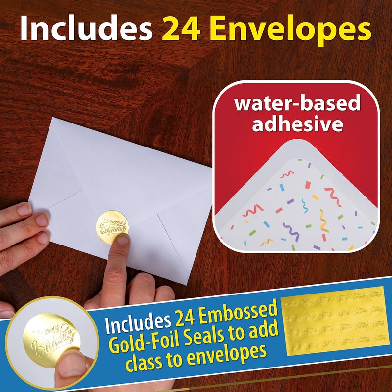 Solpla 24 Pack Unique Gold Foil Birthday Cards with Envelopes & Stickers | 4x6 Inches Blank Happy Birthday Cards Assortment in Bulk for Family, Kids, Friends, Work & Office Celebrations. - Image 4