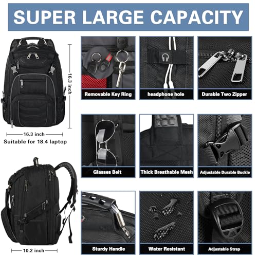 SINVICKO 18.4 Laptop Backpack for Men, 60L Extra Large Gaming Laptops Backpack,TSA Friendly Flight Approved RFID Anti-Theft Pocket Heavy Duty Computer Bag Backbag,21.2*15.5*11.5 inch Grey - Image 2