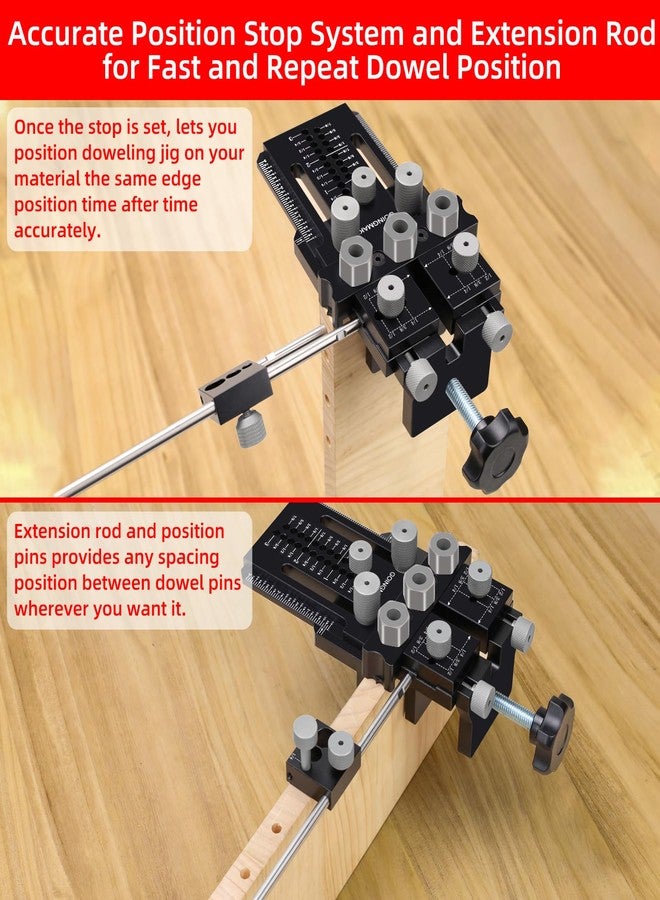 GOINGMAKE Dowel Jig Kit with Quick Positive Stop and Clamp, Adjustable Doweling Jig for Drill 1/4, 3/8 and 1/2 Inch Accurate Straight Dowel Holes, Fit Any Thickness Wood Joints, for Cabinet, Furniture - Image 4