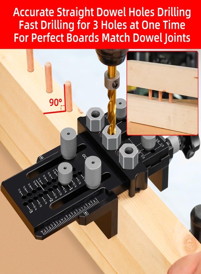 GOINGMAKE Dowel Jig Kit with Quick Positive Stop and Clamp, Adjustable Doweling Jig for Drill 1/4, 3/8 and 1/2 Inch Accurate Straight Dowel Holes, Fit Any Thickness Wood Joints, for Cabinet, Furniture - Image 5