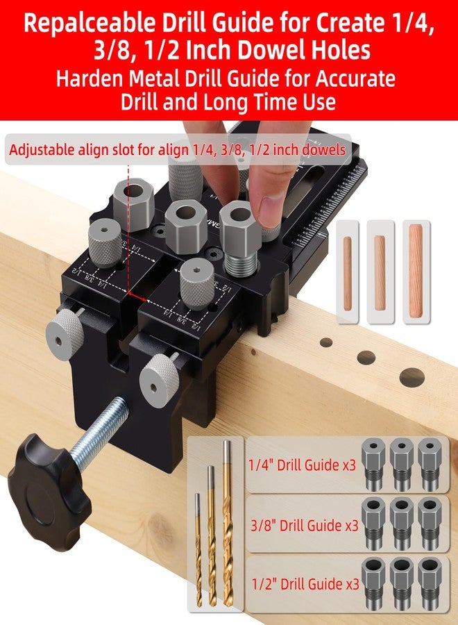 GOINGMAKE Dowel Jig Kit with Quick Positive Stop and Clamp, Adjustable Doweling Jig for Drill 1/4, 3/8 and 1/2 Inch Accurate Straight Dowel Holes, Fit Any Thickness Wood Joints, for Cabinet, Furniture - Image 2