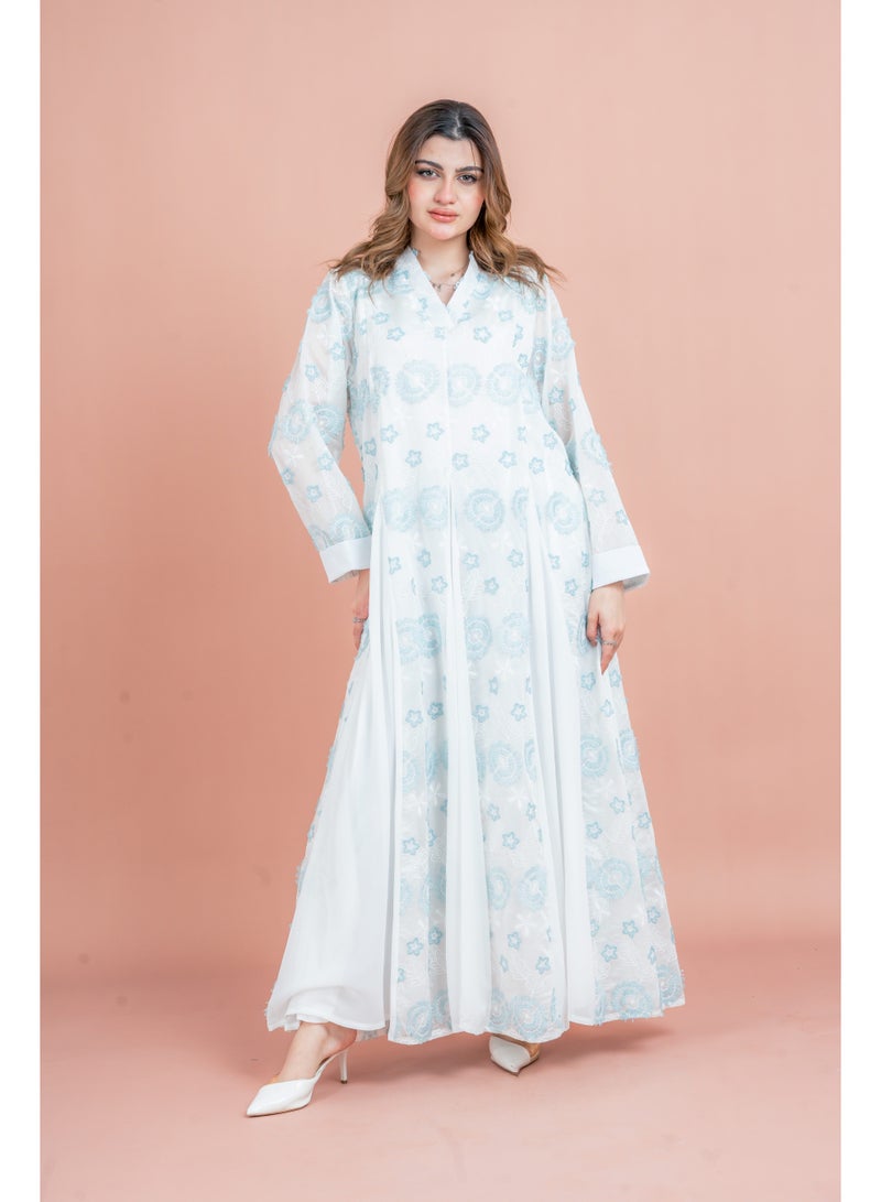 اكسا جلابية مطرزة بنقوش زهور أزرق - Image 5