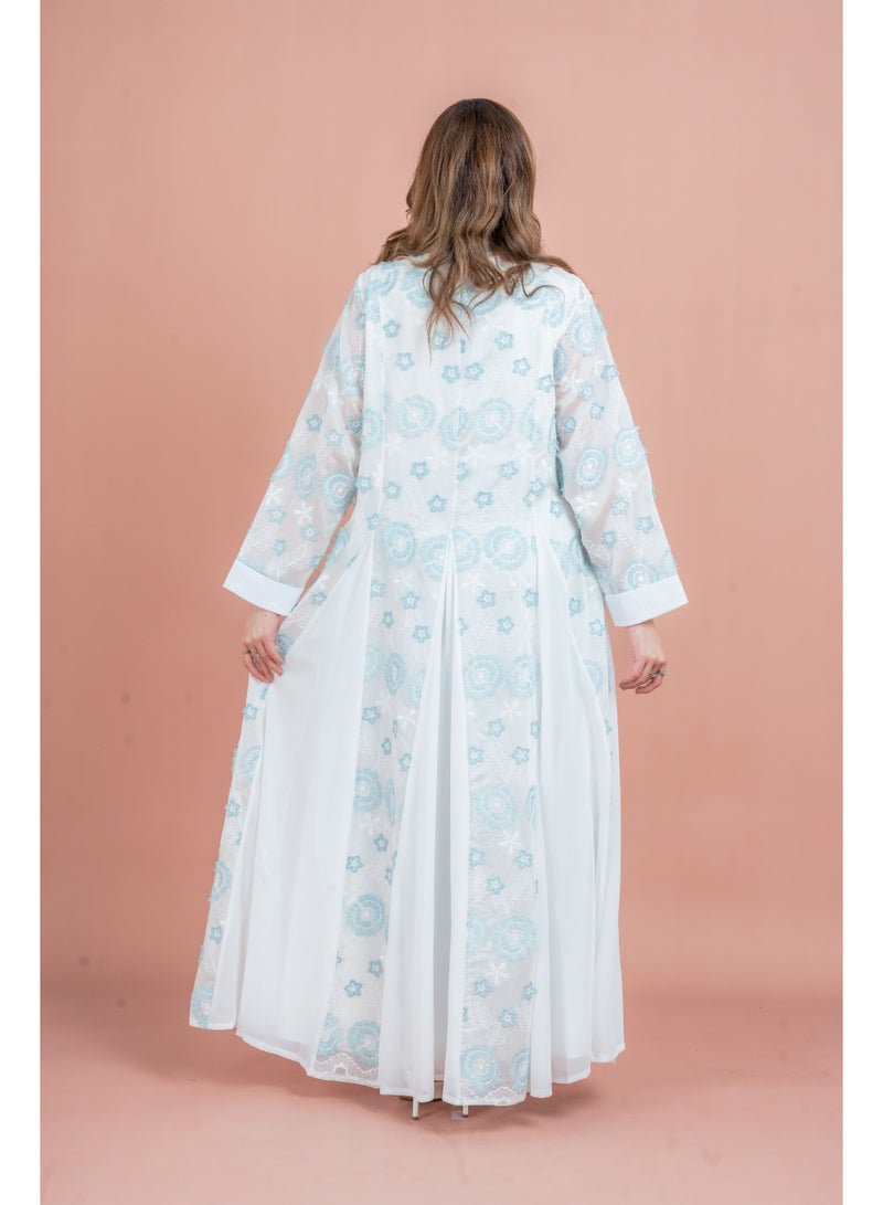 اكسا جلابية مطرزة بنقوش زهور أزرق - Image 4