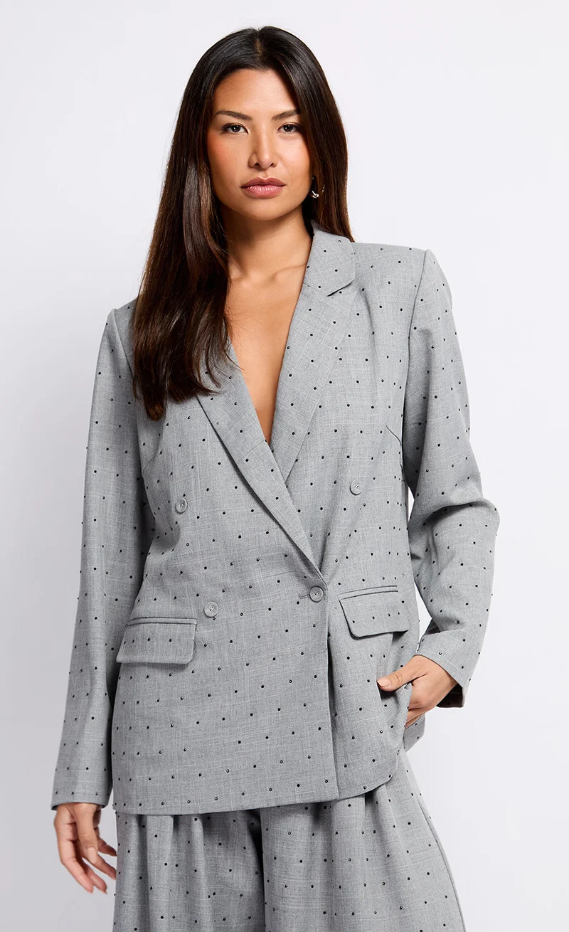 Little Mistress Grey and Black Diamanté Blazer