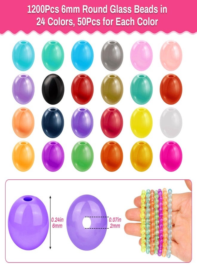 Audab 1200 Pieces 6mm Round Glass Beads for Jewelry Making, Crystal Glass Beads for Bracelets Jewelry Making and DIY Crafts - Image 3
