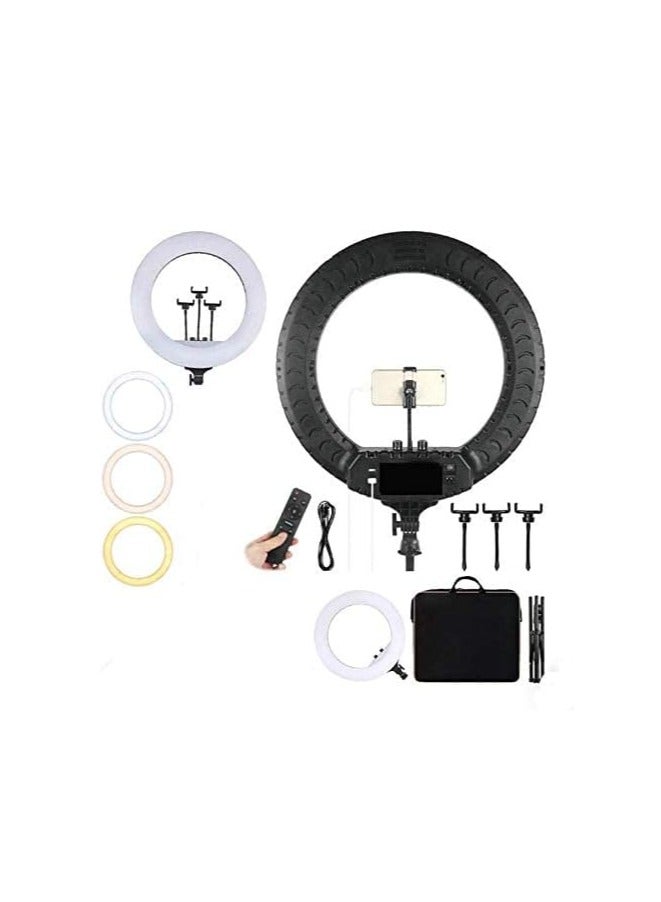 RL-18 Selfie Ring Light – 18-Inch LED Photographic Lamp with 3 Mobile Holders, Black - Image 1