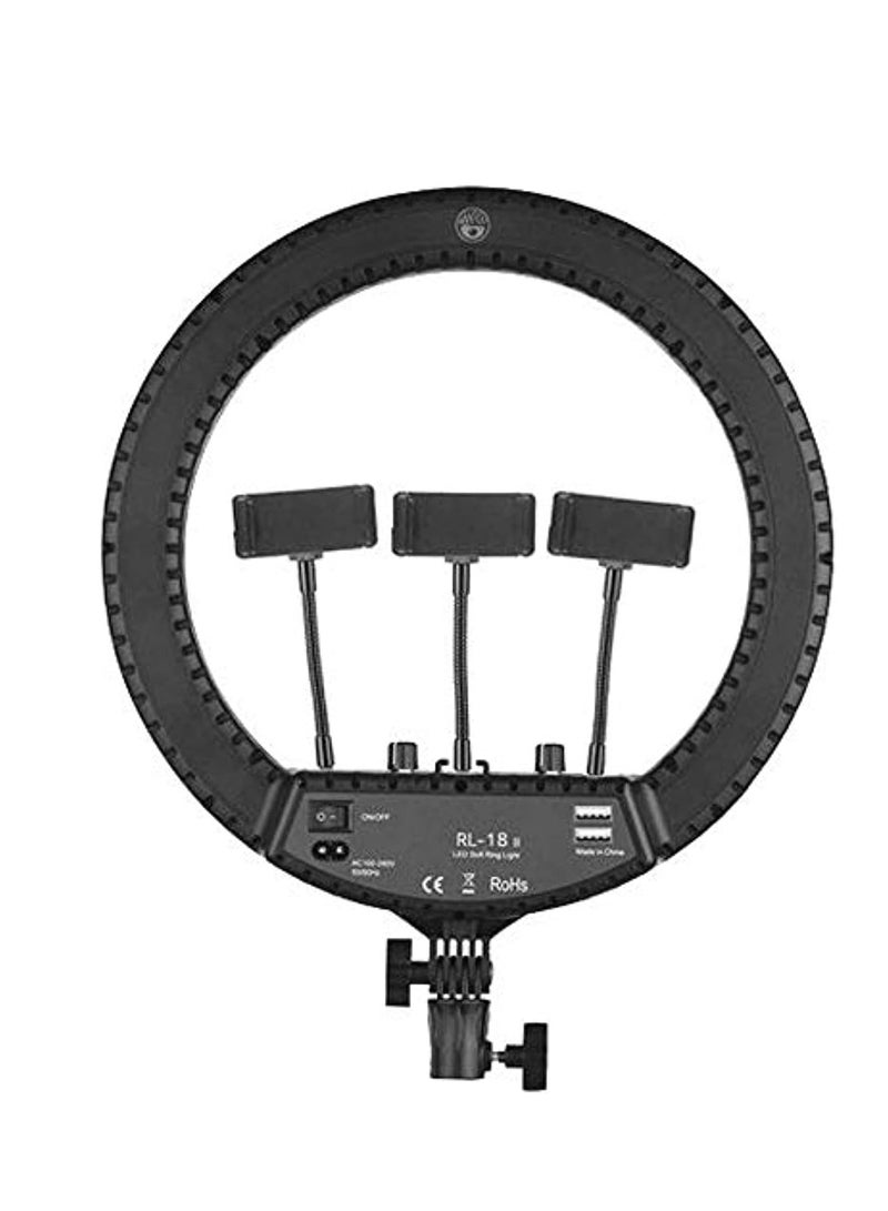 RL-18 Selfie Ring Light – 18-Inch LED Photographic Lamp with 3 Mobile Holders, Black - Image 3