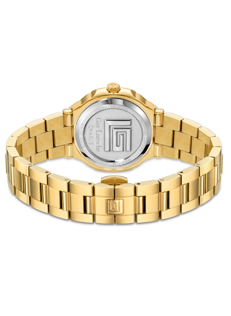 Guy Laroche Charlie Watch for Women with Gold Stainless Steel Bracelet 33 mm 5 Atm  - Image 3