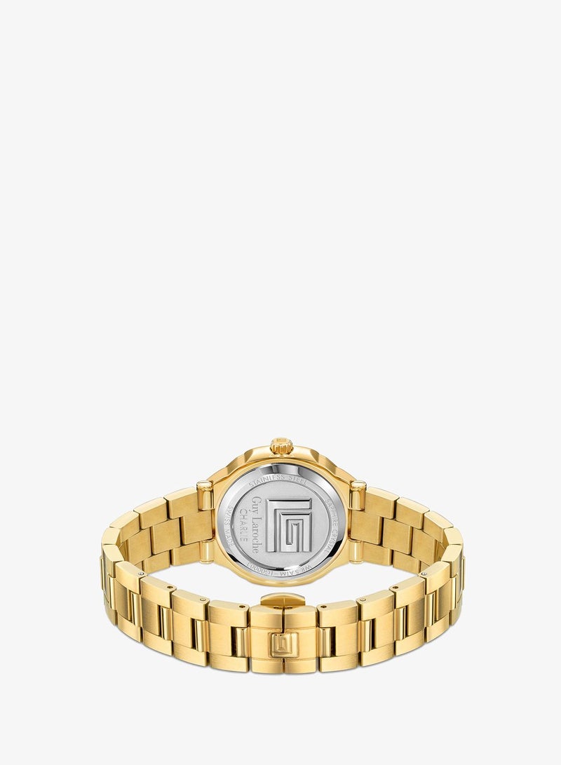 Guy Laroche Charlie Watch for Women with Gold Stainless Steel Bracelet 33 mm 5 Atm - Image 3