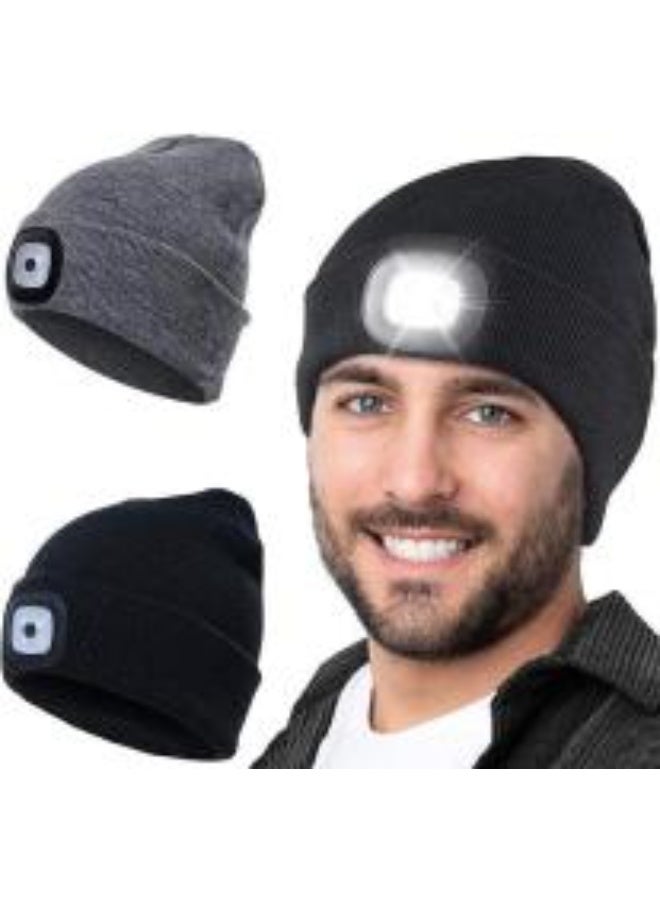 Stocking Stuffers for Men Dad Huaband USB Rechargeable Unisex Beanie Knit Cap with Light Birthday Gifts