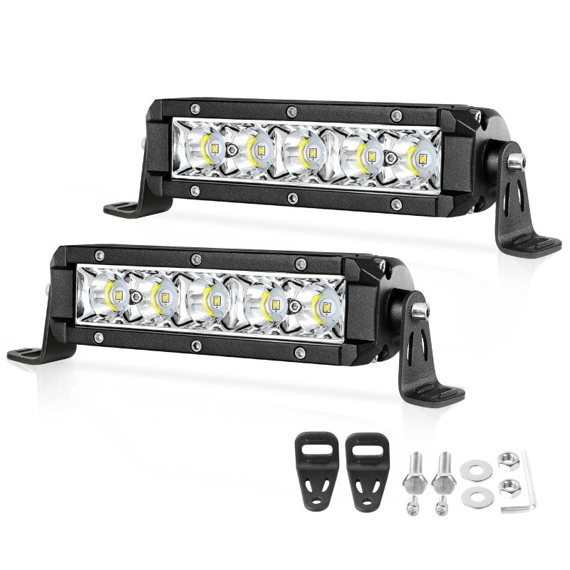 OFFROADTOWN 6 inch LED Light Bar Single Row LED Pods Slim Offroad Driving Fog Work Lights Spot Bumper Light for Truck ATV UTV Jeep Motorcycle Barras Boat 2Pack