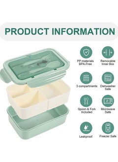 Arabest Bento Box Lunch Boxes Container Bundle Divider Japanese Style with Spoon and Fork, Translucent Box, Microwave Safe  - Image 2