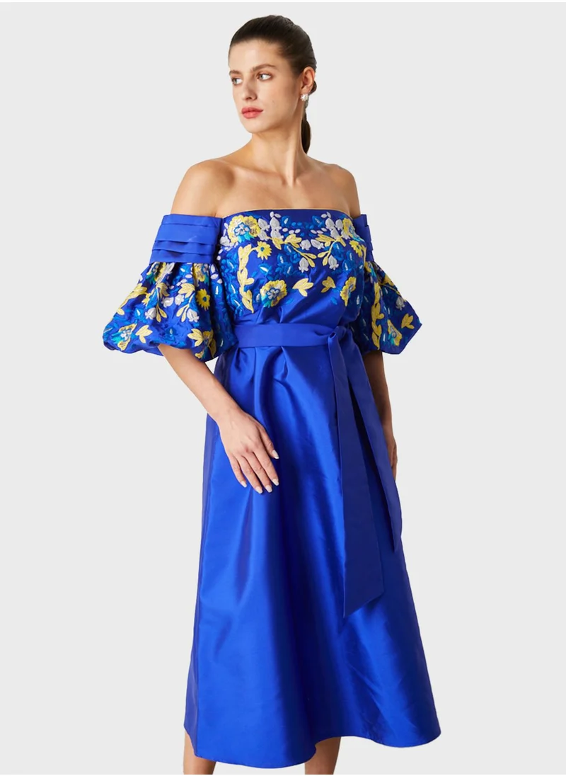 Femi9 Bardot Balloon Sleeve Floral Dress