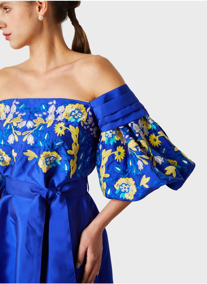 Femi9 Bardot Balloon Sleeve Floral Dress
