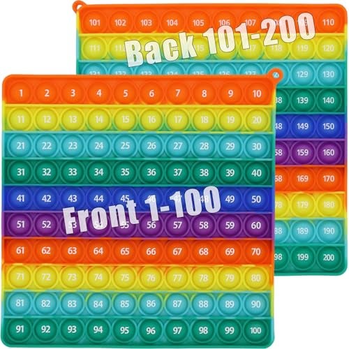 PETBSNVB Double Side 1 100 200 Popper Chart Pop 200 Poper with Numbers Square Popper for Elementary Fidget Sensory Toy Montessori Educational Gift for Kindergarten Classroom Kids 3 4 5 Year Old - Image 1