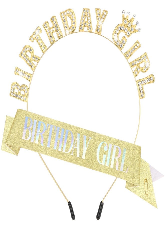 CIEHER Birthday Girl Headband and Sash Set for Women Girls Birthday Decorations(Gold) - Image 1