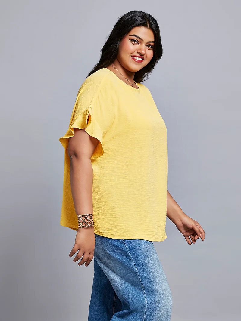 globus Gloplus Women Round Neck Extended Ruffle Sleeves Plus Size Workwear Top