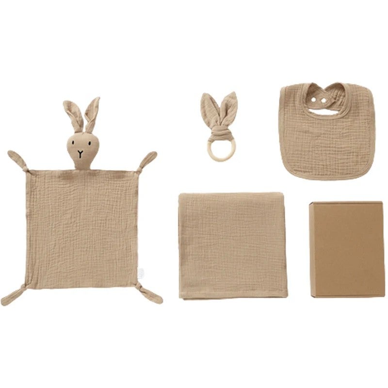 Y&D 100% Cotton Muslin Swaddle Blanket Set: Bunny Teether Toy & Bibs - Newborn Swaddlers Gift - Image 2