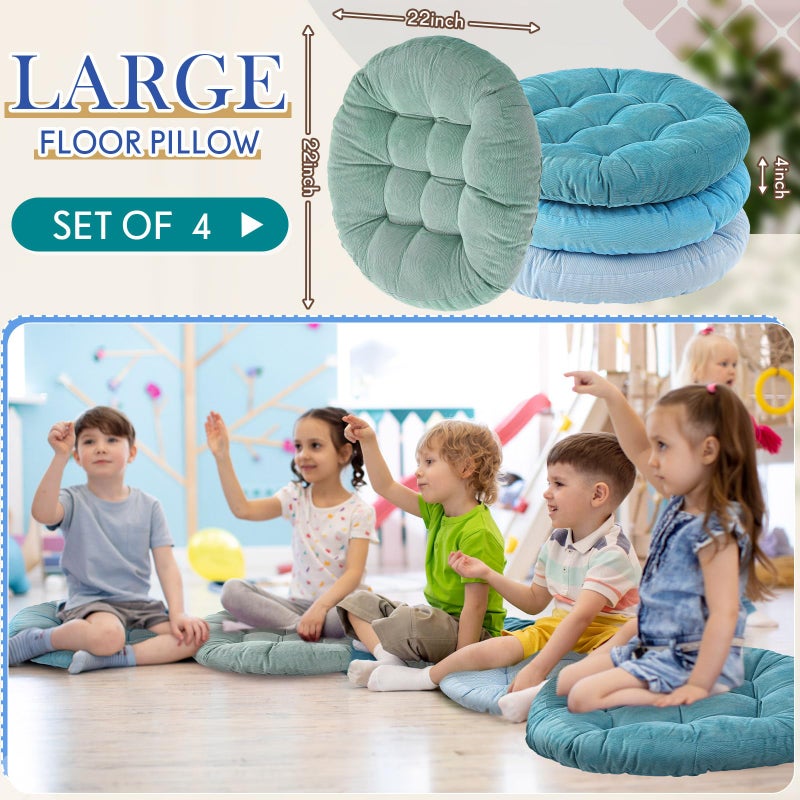 Jerify 4 Pcs Floor Pillow Cushions 22 x 22 Inch Round Square Large Meditation Floor Pillow for Classroom Adult Meditation Picnic Party Seating Learning Daycare School (Round,Cold Colors) - Image 2