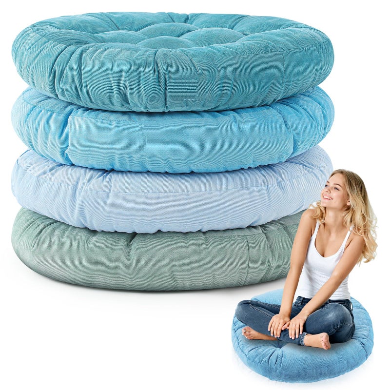 Jerify 4 Pcs Floor Pillow Cushions 22 x 22 Inch Round Square Large Meditation Floor Pillow for Classroom Adult Meditation Picnic Party Seating Learning Daycare School (Round,Cold Colors) - Image 1