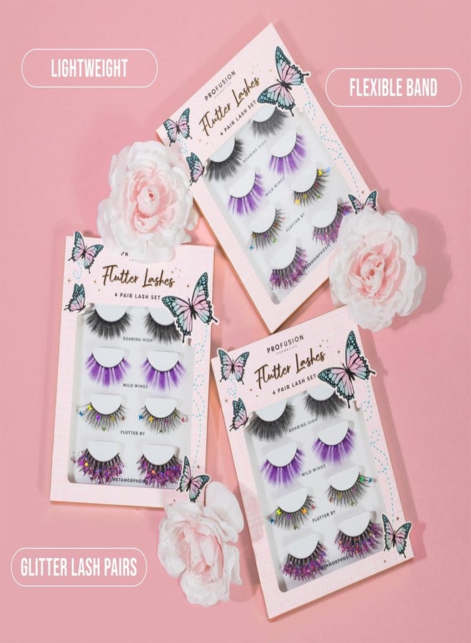 Profusion Cosmetics Empowered Butterfly Flutter Lashes 4 pair Lash Set for Classy and Beautiful Look, Professional Lightweight Faux Eyelashes to Achieve Natural Fluffy Cat Eye - Image 2