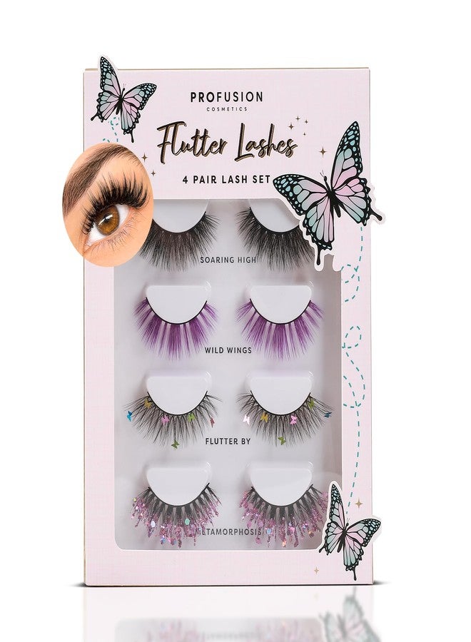 Profusion Cosmetics Empowered Butterfly Flutter Lashes 4 pair Lash Set for Classy and Beautiful Look, Professional Lightweight Faux Eyelashes to Achieve Natural Fluffy Cat Eye - Image 1