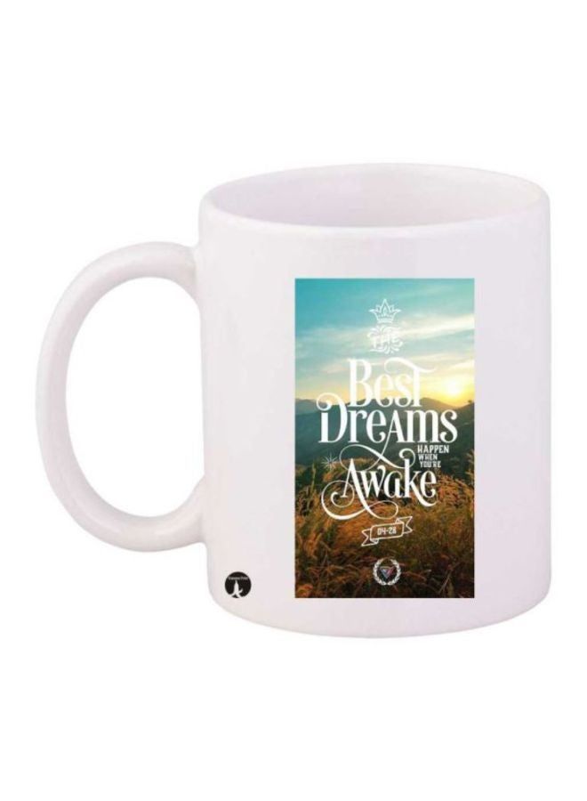 RKN Best Dreams Happens Awake Printed Coffee Mug White/Blue/Brown - Image 2