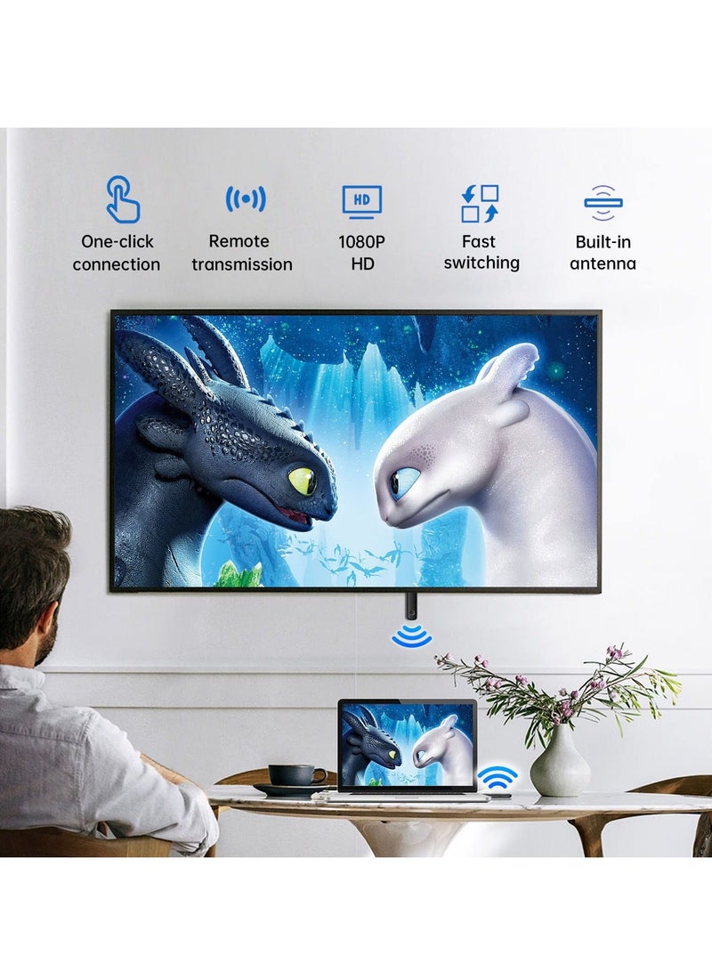 Wireless HDMI Transmitter and Receiver, HD Portable Wireless Presentation Facility HDMI Adapter, Plug & Play, Support 2.4/5GHz for Streaming Video Audio from Laptop, PC to Projector, Black - Image 2