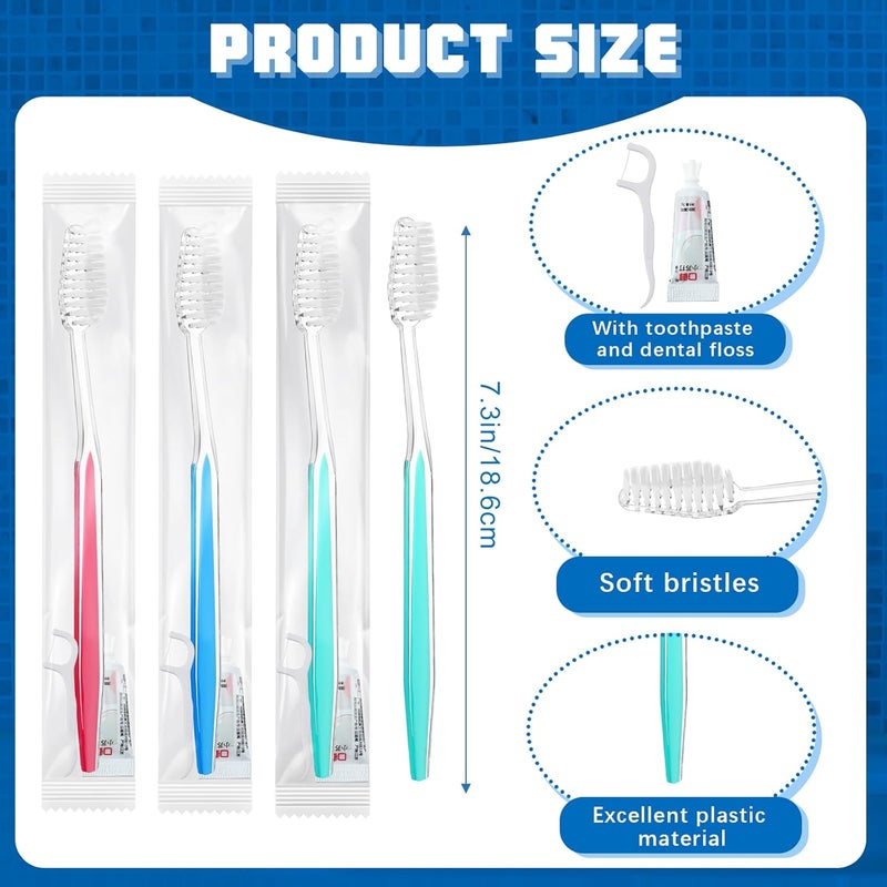 Maxcheck 300 Sets Disposable Toothbrushes Bulk with Toothpaste and Dental Floss Individually Wrapped Travel Toothbrush Set Homeless Supplies for Hotel Guest - Image 2