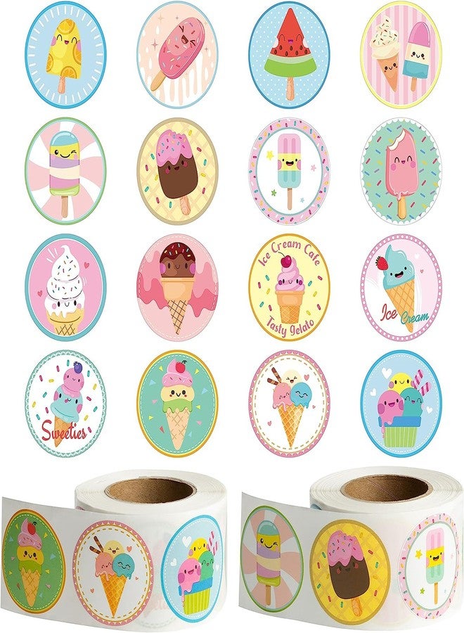 W1cwey Ice Cream Sticker Rolls - 1000pcs Cartoon Smile Face Ice Cream Waterproof Vinyl Reusable Laptop Stickers Coloring Book Scrapbook Water Bottle Page Activity Pad Birthday Party Favors Skateboard - Image 1