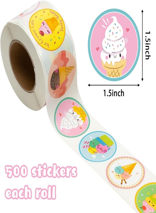W1cwey Ice Cream Sticker Rolls - 1000pcs Cartoon Smile Face Ice Cream Waterproof Vinyl Reusable Laptop Stickers Coloring Book Scrapbook Water Bottle Page Activity Pad Birthday Party Favors Skateboard - Image 2
