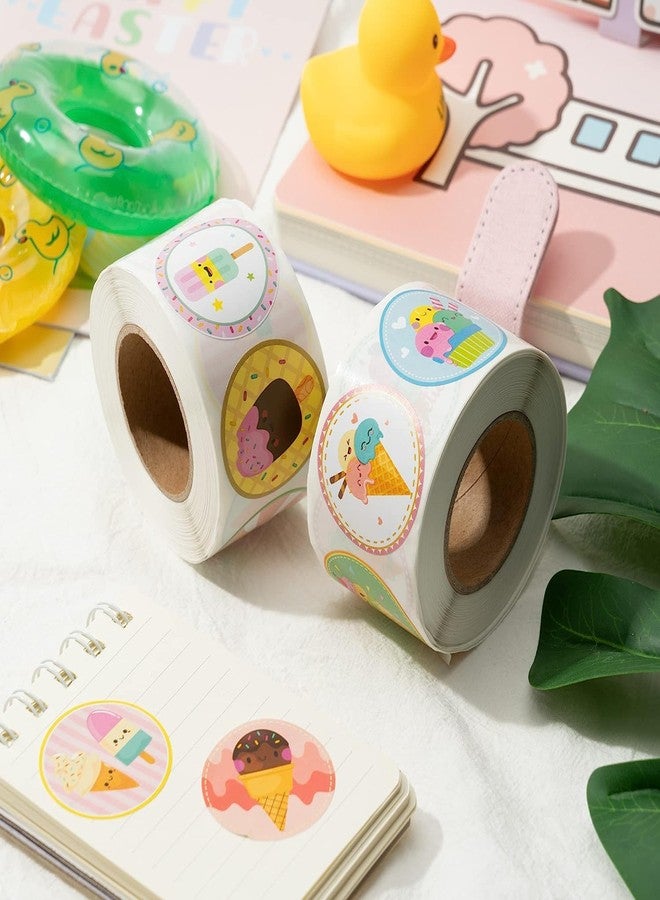W1cwey Ice Cream Sticker Rolls - 1000pcs Cartoon Smile Face Ice Cream Waterproof Vinyl Reusable Laptop Stickers Coloring Book Scrapbook Water Bottle Page Activity Pad Birthday Party Favors Skateboard - Image 3