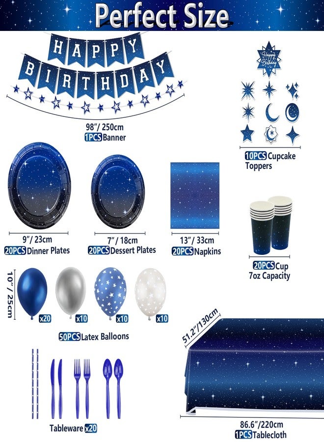 Inspireyee 221 Pack Space Galaxy Party Supplies Ramadan Decoration Starry Night Tableware Set Space Birthday Banner Star Garlands Outer Tablecloth Galaxy Planet Themed Birthday Party Decorations Serves 20 - Image 2