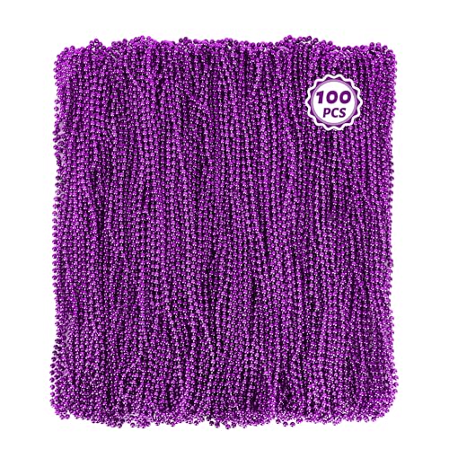 Huskein 100 PCS Purple Beads Necklaces Mardi Gras Beads 33 Round Beaded Bulk Parade Accessories Set Beads For Carniaval Festive Celebrations Party - Image 1