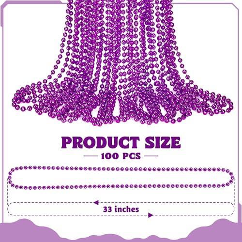 Huskein 100 PCS Purple Beads Necklaces Mardi Gras Beads 33 Round Beaded Bulk Parade Accessories Set Beads For Carniaval Festive Celebrations Party - Image 5