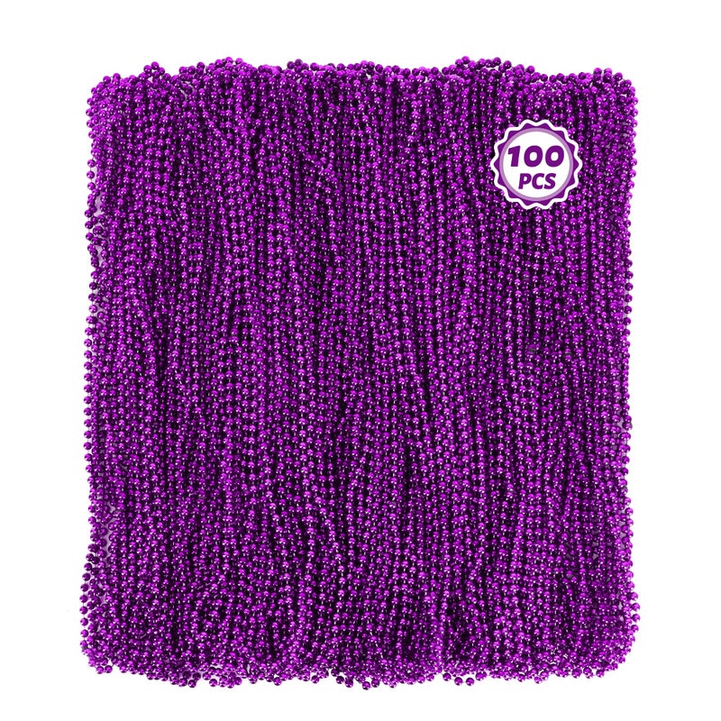 Huskein 100 PCS Purple Beads Necklaces Mardi Gras Beads 33 Round Beaded Bulk Parade Accessories Set Beads For Carniaval Festive Celebrations Party - Image 3