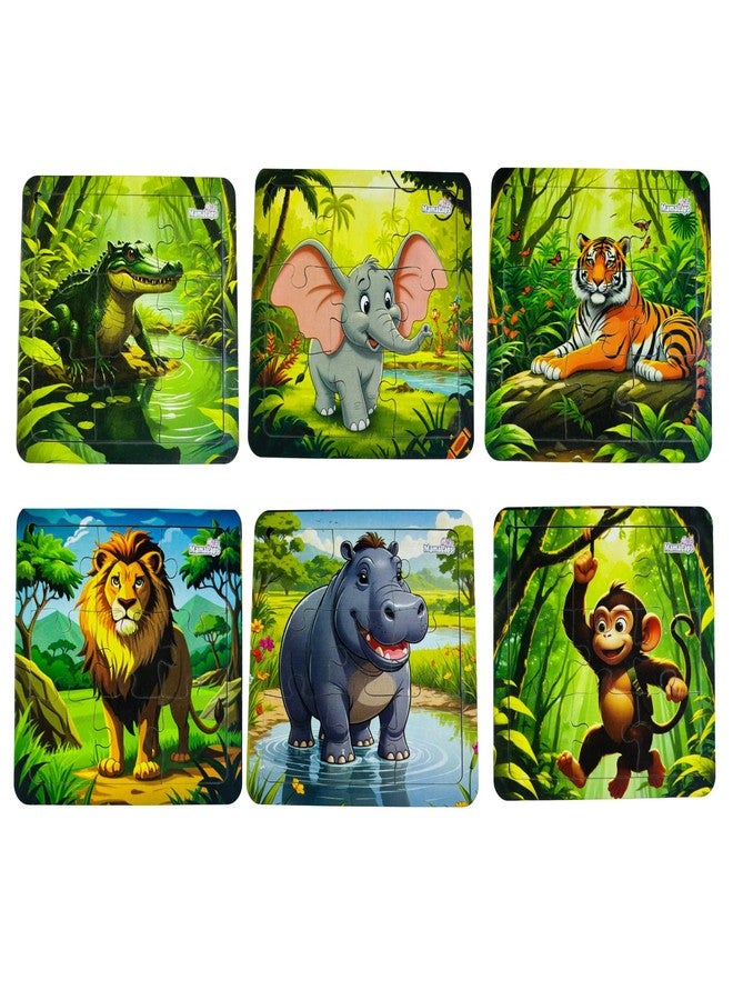MamaLaps Animal Jigsaw Puzzle Set for Kids | 6-in-1 Cardboard Educational Puzzles | Jungle Theme Learning Games | Brain Booster Toys & Fun Activities for Boys & Girls Age 3-6 Years | Combo Pack - Image 1