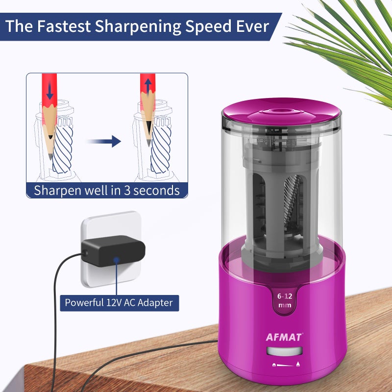 AFMAT Electric Pencil Sharpener for Colored Pencils, Auto Stop, Fast Sharpen in 3s, Large Hole Pencil Sharpener Plug in for 6-12mm No.2/Jumbo Pencils PS91 - Image 3
