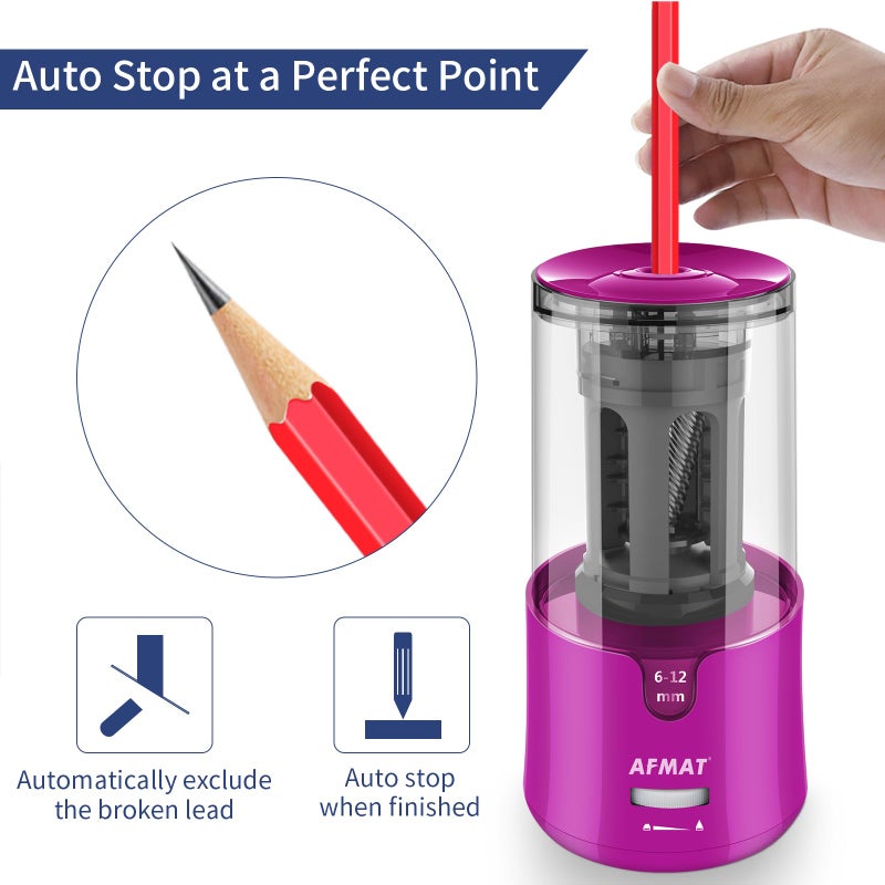 AFMAT Electric Pencil Sharpener for Colored Pencils, Auto Stop, Fast Sharpen in 3s, Large Hole Pencil Sharpener Plug in for 6-12mm No.2/Jumbo Pencils PS91 - Image 4