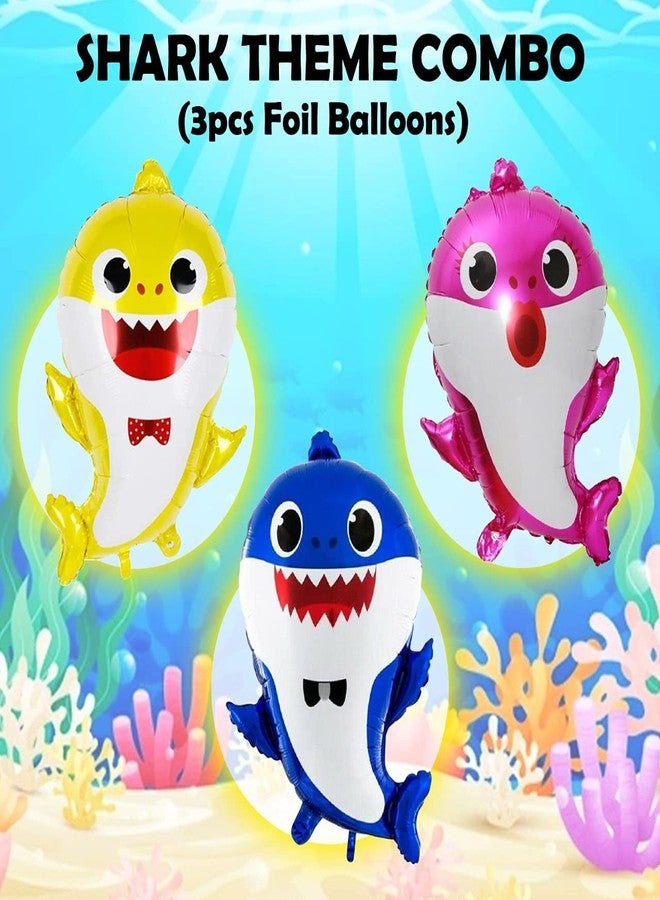Atpata Funky Cute Baby Shark (Set of 3) Foil Balloons Baby Shark Party Supplies Balloons, Shark Family Balloons and Baby Shark Theme Foil Balloons, Shark Balloon for Kids Birthday Decorations - Image 2
