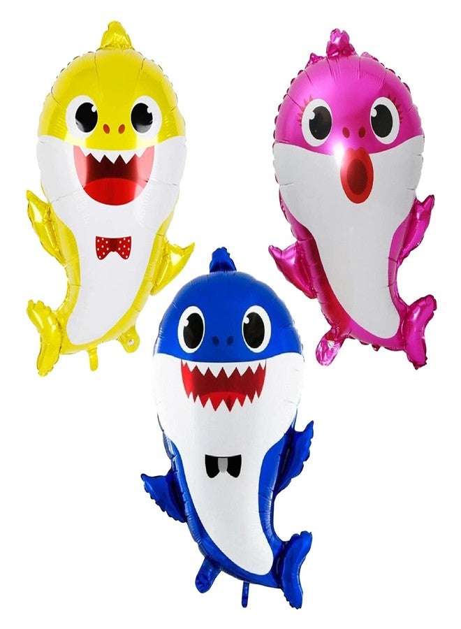 Atpata Funky Cute Baby Shark (Set of 3) Foil Balloons Baby Shark Party Supplies Balloons, Shark Family Balloons and Baby Shark Theme Foil Balloons, Shark Balloon for Kids Birthday Decorations - Image 1
