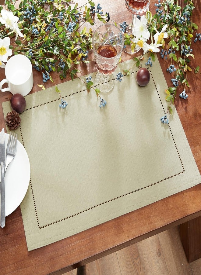 Elrene Home Fashions Alison Eyelet Border Designr Cloth Wrinkle Resistant Fabric Placemat, Set of 4, 13"x19", Fog - Image 2