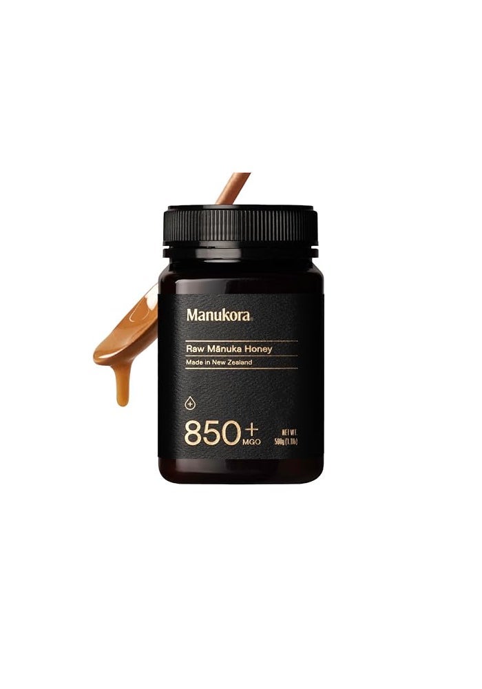 Manukora Raw Manuka Honey MGO 850 New Zealand Honey Superfood 2000 Natural Compounds NonGMO Monofloral 3rdParty Tested Glyphosate Residue Free Traceable HivetoHand Immune and Digestive Support 500g - Image 1