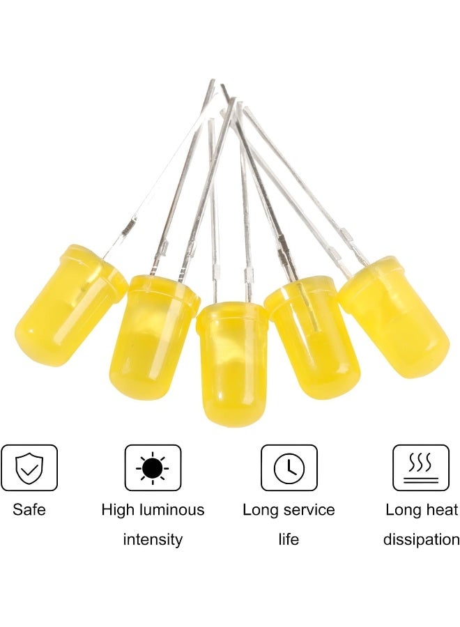 melfi 100pcs 5mm LED Diode Lights – WL 520–525nm, IV 5000–6000 MCD, VF 3.2–3.4V – Bright LEDs for Science Experiments, DIY Projects, Indicators & Decorations (YELLOW) - Image 3
