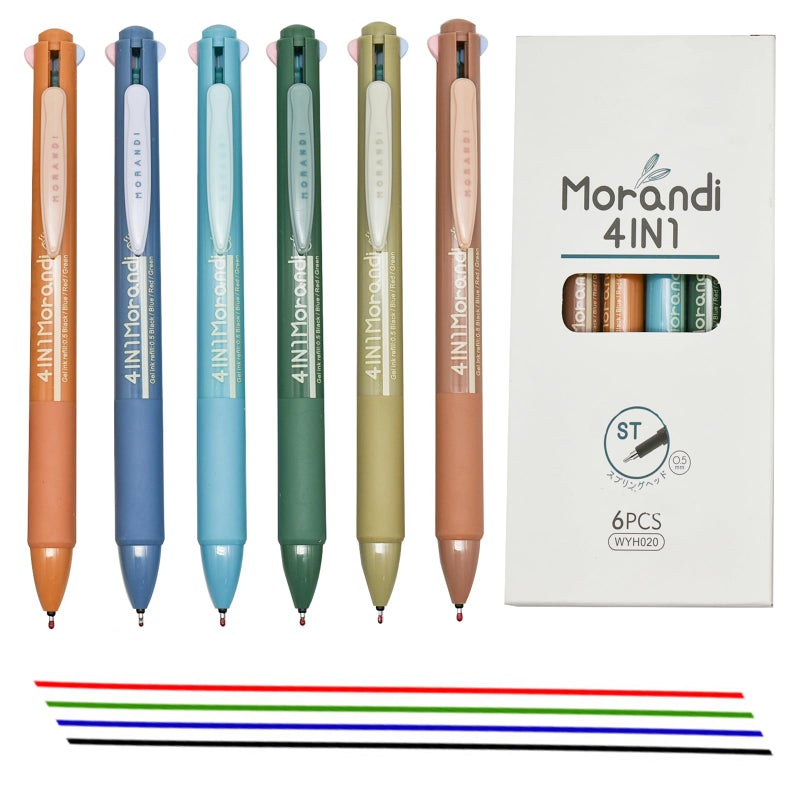 Lopenle 12 PCS Multicolor 4 in1 Gel Pens Morandi 4 Colors Retractable Ballpoint Pens For School Home Office Stationery Store - Image 1
