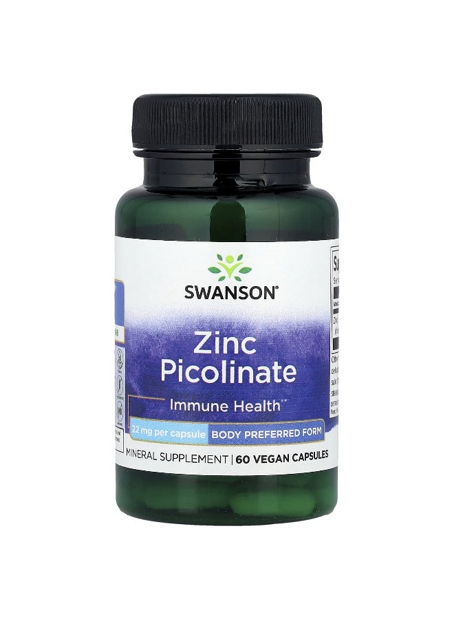 SWANSON Swanson, Zinc Picolinate, 22 mg, 60 Vegan Capsules 